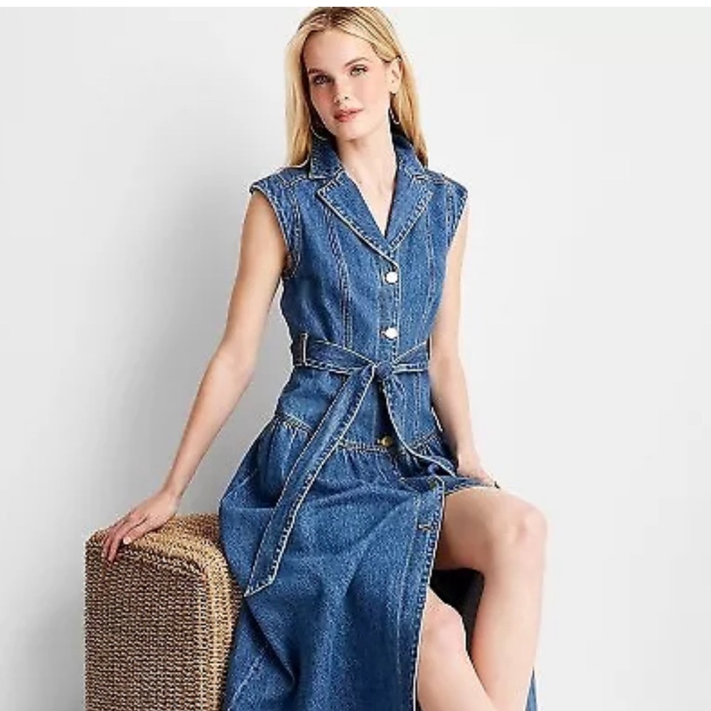 COPY - COPY - Sleeveless Denim Button-Front Midi Dress - Future Collective with…